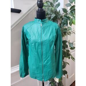 Jessica London Women's Teal Leather Long Sleeve Two Way Zipper Jacket Size 14
